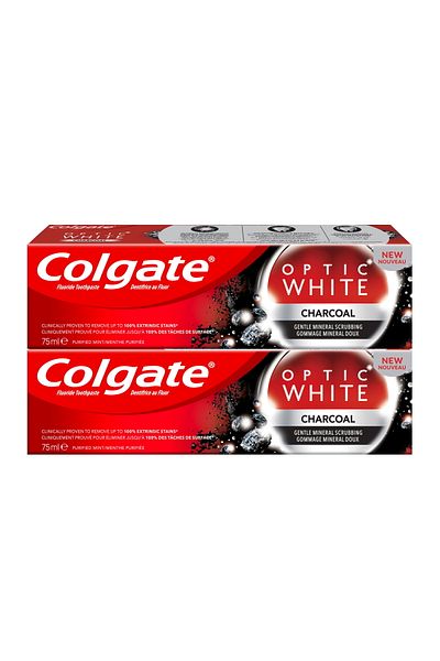 Colgate Toothpaste Optic White Charcoal 2 X 75 ml Deep Clean & Gentle Whitening With Activated Charcoal