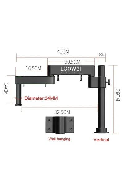 Choice ذراع حامل المجهر الدوار LW-017 من Luowei عمودي على الحائط مقاس 24 مم، ...