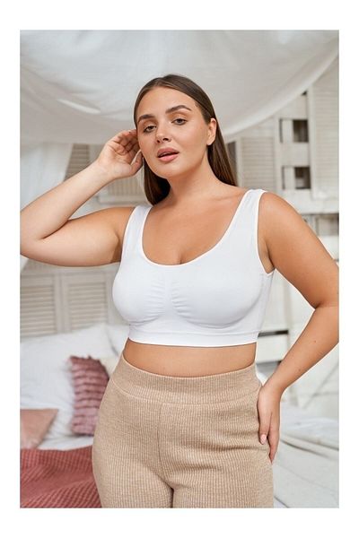 MİSTİRİK Panax Model Supported Seamless Corset Bra Without Hook and Hoop Flexible Fabric White Color