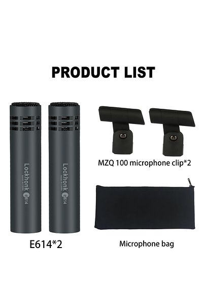 Choice Two packs High quality E614 condenser instrument microphone cardioid instrument mic with clamp mount
