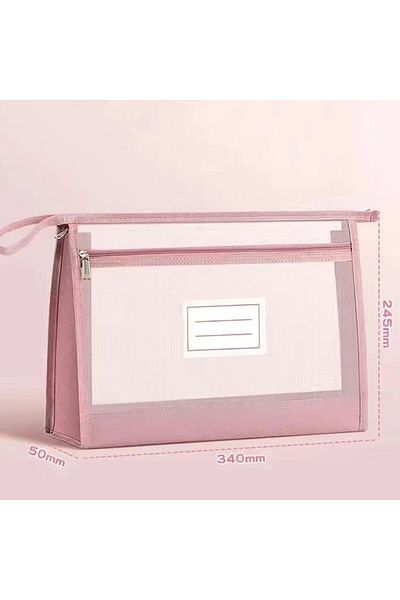 Choice Pink Large A4 Clear Mesh Organiser with Double Zip - Spacious Portable Handmade Storage Bag