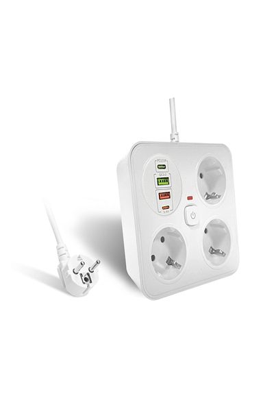 Choice EU Plug WHITE 3 EU Power Strip with Fast Charging QC3.0 PD20W EU Plug 2M Extension Cable German Stan