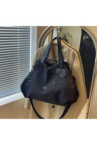 Choice A 2024 Sanrio Hello Kitty Black Shoulder Bag Folding Bigtravel Bag Casual Handbag Cartoon Versatile.