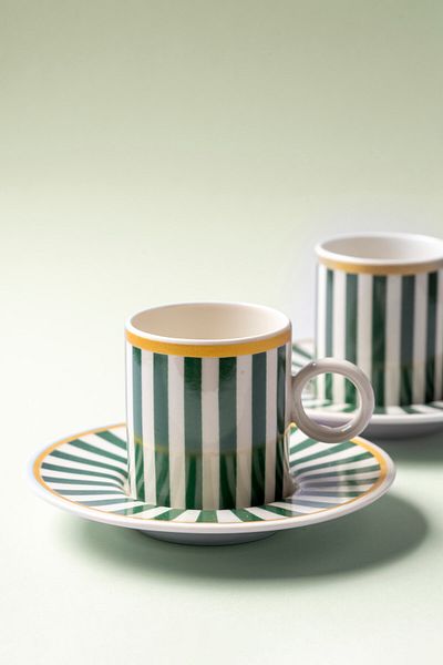 FH finehome Colorful Porcelain 4 Piece Set of 2 Cups Green