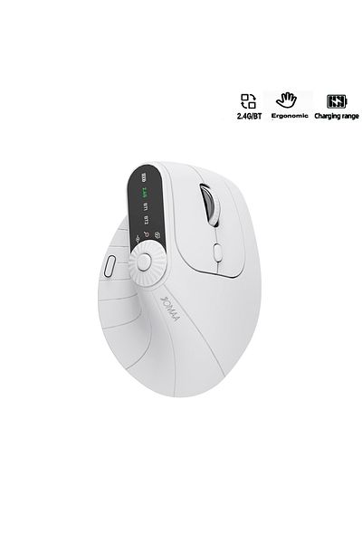 Choice White Jomaa BT5.0 Wireless Vertical Mouse With Function Adjustment Knob 8 Buttons Rechargeable Ergon