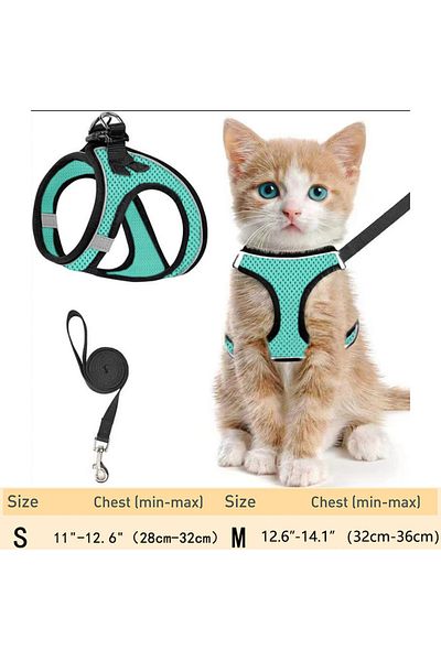 Choice S MINT GREEN Cat Harness and Leash for Walking Escape Proof, Adjustable Kitten Vest Harness Reflecti