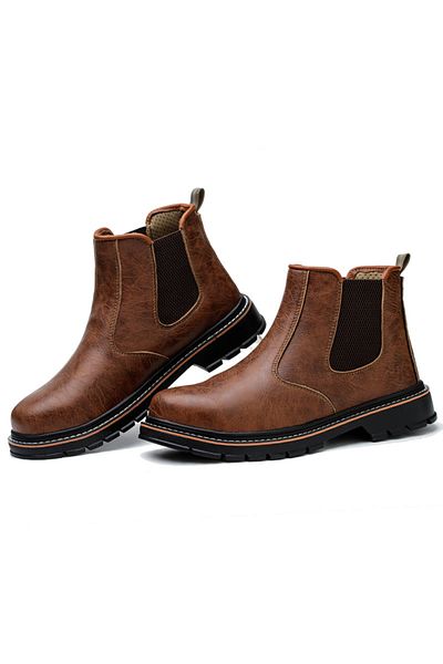 Choice 42 7166Brown Waterproof Safety Boots Men Steel Toe Work Boots Anti-smash Stab-resistant Safety Shoes