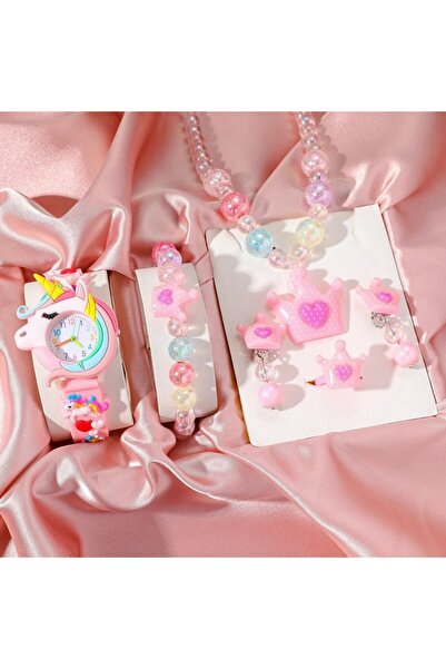 Choice مجموعة ساعات كوارتز للأطفال من السيليكون بتصميم يونيكورن باللون الوردي