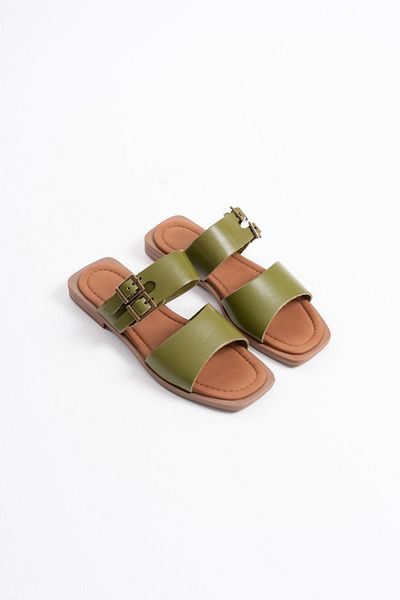 EMOYRA Παντόφλες Alessi Khaki Green από γνήσιο δέρμα