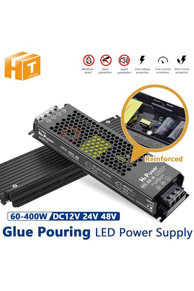 Hunta 100W 24V Glue Pouring LED Power Supply DC 12V 24V 48V 60W 100W 200W 300W 400W Reinforced Lighting Tr