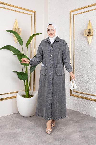 HARMAN BUTİK Buttoned Long Denim Cap