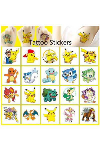 Miniso Style2 20Pcs/set Pokemon Pikachu Tattoo Stickers Cartoon Children's Temporary Tattoos Kids Girl Art