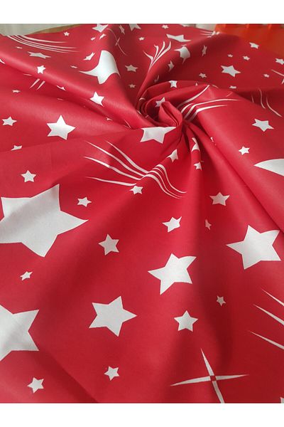 Kotonia Home Decorative Table Cloth Stars - 45x200 Cm, 100% Cotton, Red With Christmas Motifs