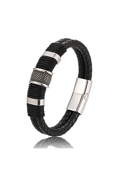 Choice 21cm 80508721-Silvery 1 European and American Retro MEN'S Magnetic Buckle Bracelet, PU Alloy Woven L