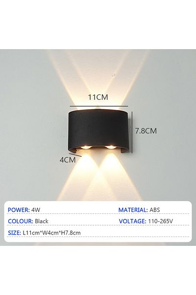 Choice Warm Light-3000K Black 4W LED up and down illuminated wall light waterproof interior wall light bedr