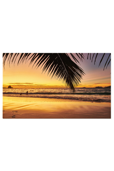 StoryGift Romania Tablou Canvas Apus Frumos La Plaja Din Seychelles Palmieri Se Inalta In Fata Unui Orizont Rugin