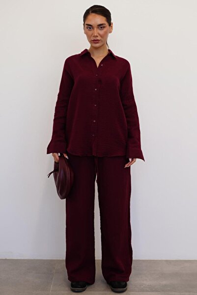 Madmext Claret Red Basic Women's Shirt Pants Suit Mg2461