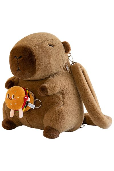 Choice With Hamburger Cute Capybara Plush Backpack Funny Cartoon Capybara Shoulder Bag Student Fur Bag Plus