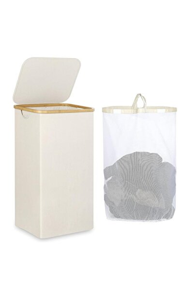 Choice سلة غسيل عاجي اللون، قطعة واحدة، مع غطاء وحقيبة داخلية، سعة 100 لتر، س...