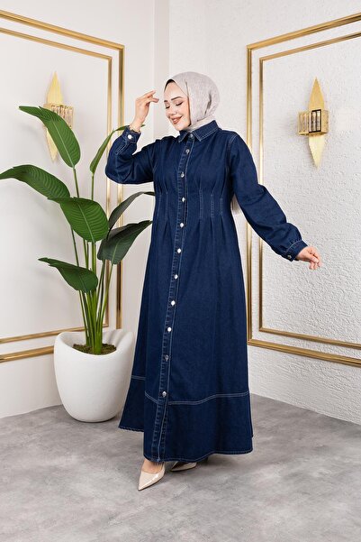 HARMAN BUTİK Τζιν φόρεμα με κουμπιά στη μέση Navy Blue