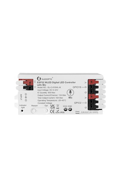 MJJC WLED ESP32 Mic GL-C-015WL-M-White 5-24V DIY ESP32 WLED LED Controller with Mic Microphone Music Soun