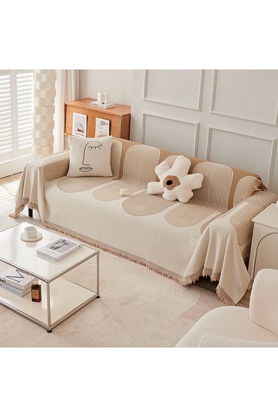 Choice 180x130 Beige Nordic Tassel Throw Blanket Four Season Sofa Cover Dust Anti-cat Scratch Protection Co