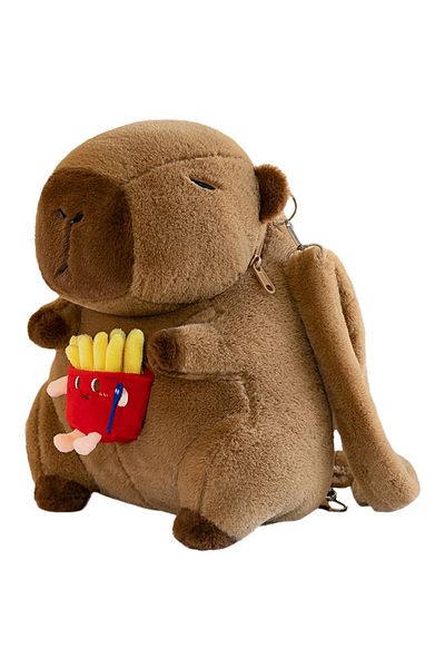 Choice With French Fries Cute Capybara Plush Backpack Funny Cartoon Capybara Shoulder Bag Student Fur Bag P
