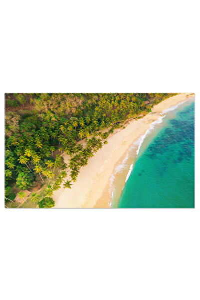 StoryGift Romania Tablou Canvas: Relaxare La Plaja - Palmieri Si Valuri Aeriene In Paradis