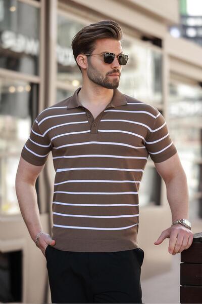 Madmext Ανδρικό μπλουζάκι με ριγέ πόλο γιακά βιζόν E7405