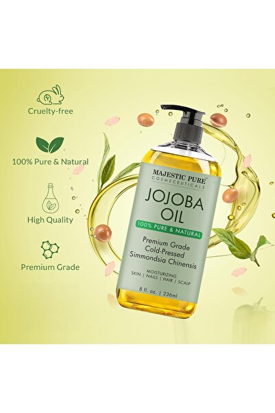 Majestıc Majestic Pure Organic Jojoba Oil - Large 236 ML 100% Pure and Natural, Cold-Pressed Moisturizing