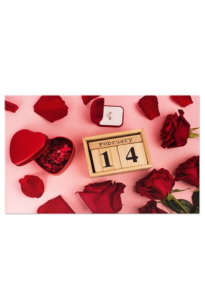 StoryGift Romania Canvas Print Top View of Red Roses Next to a Calendar with the Date February 14th
