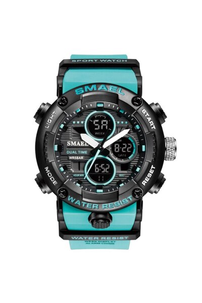 Choice ساعة سمائل زرقاء فاتحة للرجال مقاومة للماء بإضاءة LED رقمية وساعة إيقا...