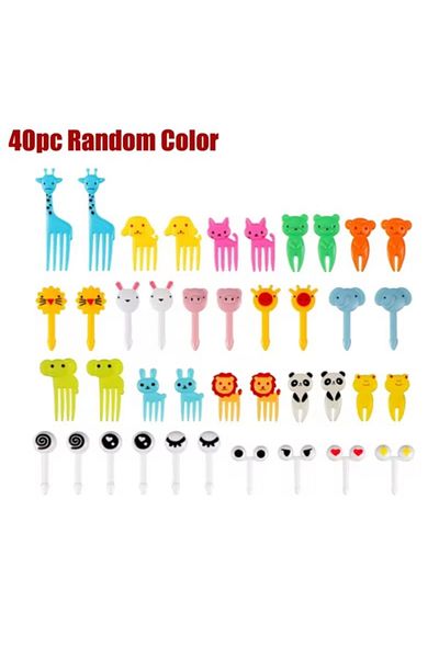 Choice 40pc Random Color 40PCS Fruit Fork Cartoon Kids Cake Fruit Toothpick Mini Animal Fork Food Grade Pla