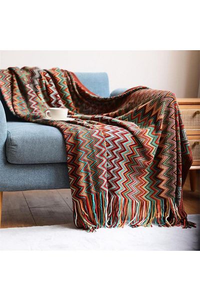 DUTRIEUX 130x230cm Red 100% Acryl Hand Knitted Blanket with Tassel Summer Blanket Bed Sofa Travel Breathable