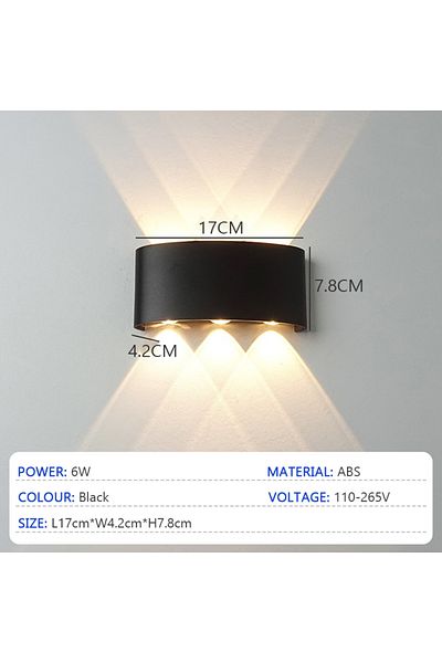 Choice Warm Light-3000K Black 6W LED up and down illuminated wall light waterproof interior wall light bedr