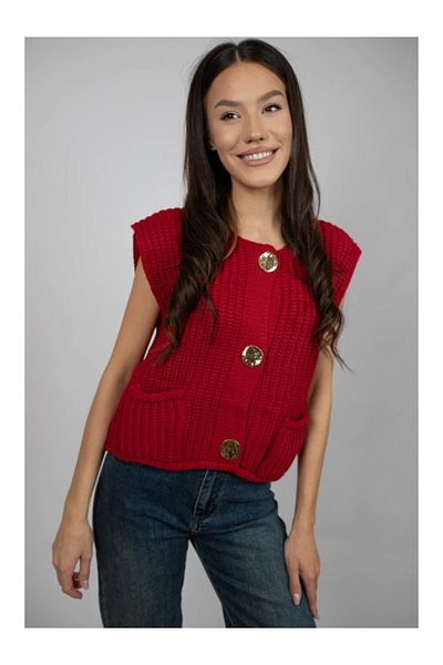 Lamiar ANNE THICK KNITTED SHORT VEST SWEATER Red ONE SIZE