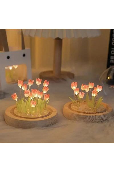 Choice Pink LED Night Light Ornaments Handmade DIY Bedside Artificial Tulip Flower Night Lamp Bedroom Desk