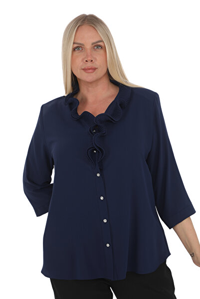 KİFAYET 16184 Yakası Fırfırlı 3/4 Kol Jesika Gömlek (R) (D104)