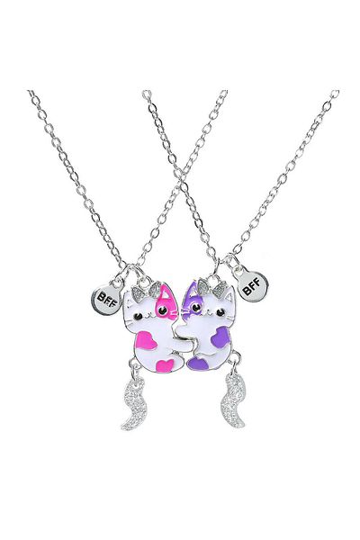 SYGGY Set of 2 necklaces, Best Friend inscription with CATS BFF pendant