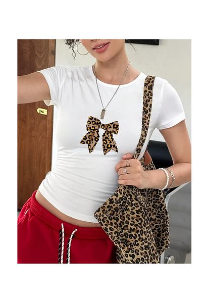 Touz Moda Μπλούζα με κορδέλα Leopard Ribbon Crop