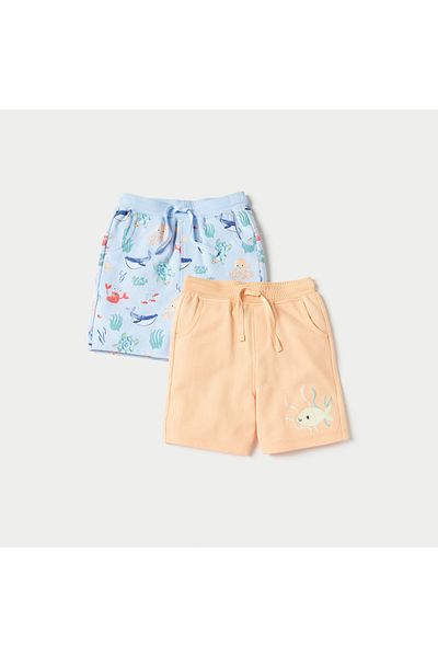 Juniors Underwater Print Shorts With Drawstring Closure - Set Of 2