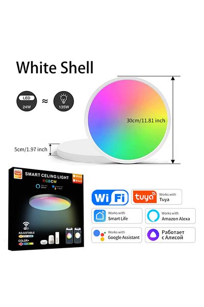 AVACOM White Ceiling Light Tuya WiFi Smart LED Ceiling Light 220V RGB Dimmable Ceiling Lamp Work With Alexa