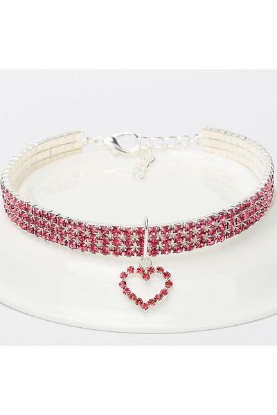 Choice M Love Collar Pink New Cat Dog Collar Three Row Elastic Rhinestone Pet Collars Love Decoration Neckl