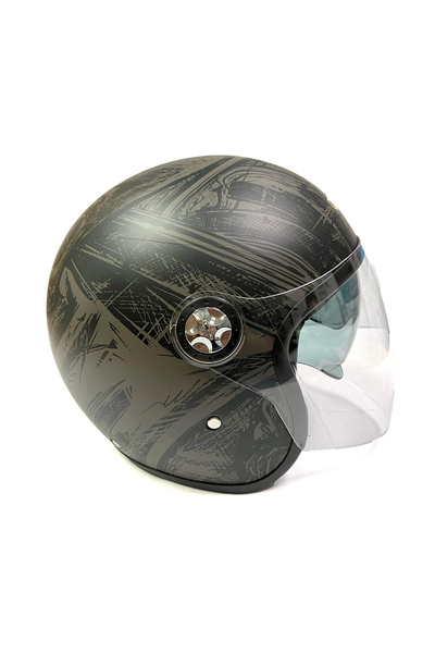 Citycoco Motosiklet Yarım Kaskı Şeffaf Rüzgarlıklı, Siyah Güneşlikli, Ter Yapmayan Pedli, Çift Vizör