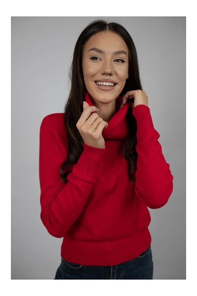 Lamiar Red Checkered High Collar Short Sweater One Size