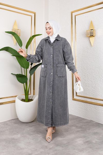 HARMAN BUTİK Buttoned Long Denim Cap