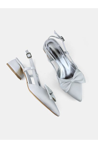 MAGGIO Silver Satin Bow Women's Heeled Shoes