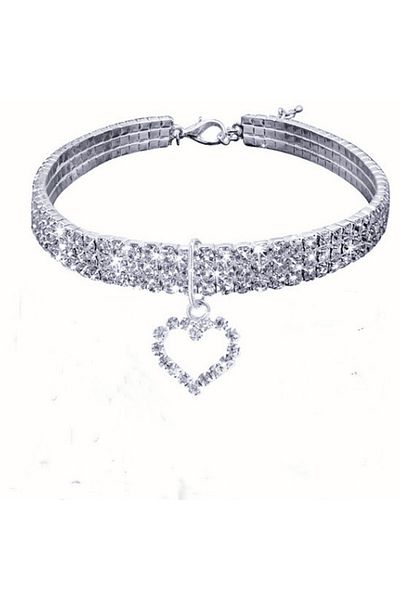 Choice S Love Collar White New Cat Dog Collar Three Row Elastic Rhinestone Pet Collars Love Decoration Neck