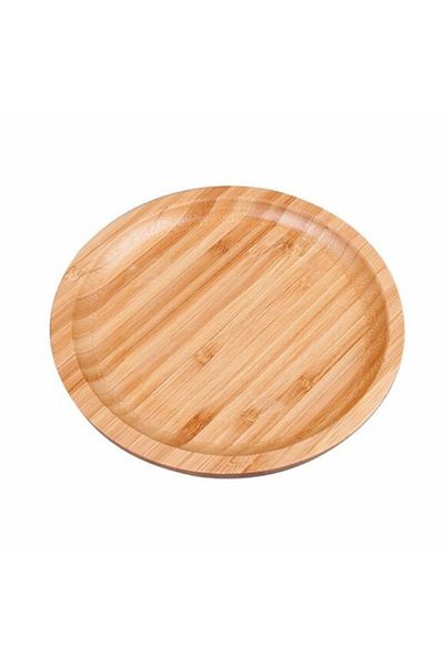PUFO Platou rotund din lemn de bambus pentru servirea mâncării, aperitivelor, dulciurilor, pizzei, 25 cm, maro
