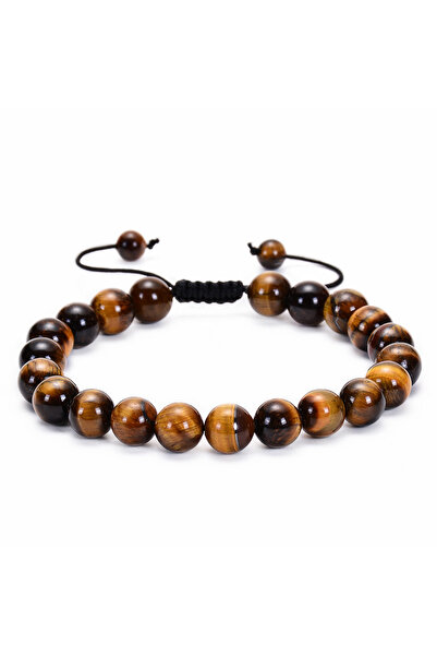 Choice سوار رجالي مصنوع يدويًا من حجر عين النمر الأصفر متعدد الأنماط 8 مم مصن...